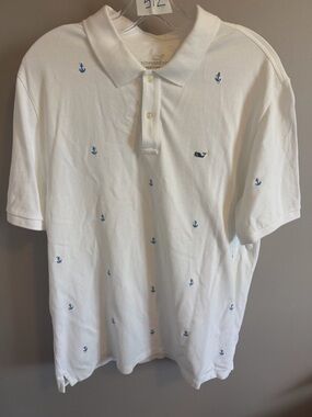 Vineyard Vines White Anchor Print Heritage Polo Size L fishermen’s core